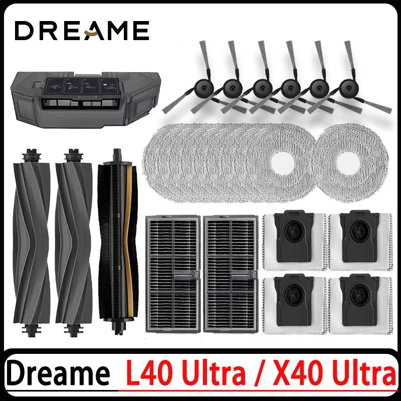 Dreame L40 Ultra / X40 Ultra Complete Vacuum Cleaner Accessories Main Side Brush HEPA Filter Mop Cloths Dust Bag