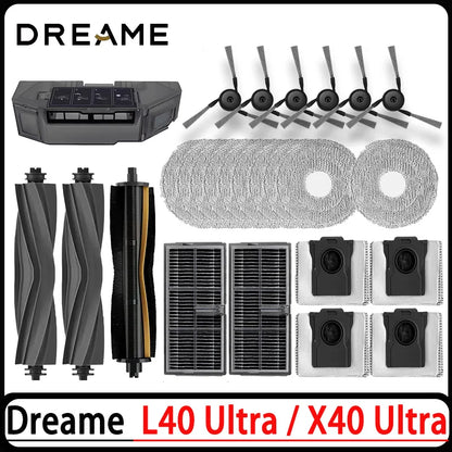 Dreame L40 Ultra / X40 Ultra Complete Vacuum Cleaner Accessories Main Side Brush HEPA Filter Mop Cloths Dust Bag