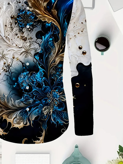 LVLAEA Men's Printed Pattern Shirt, Long Sleeve Lapel Button Up Cotton Shirt for Autumn, Luxury Style Trendy Fashion Tated Shirt