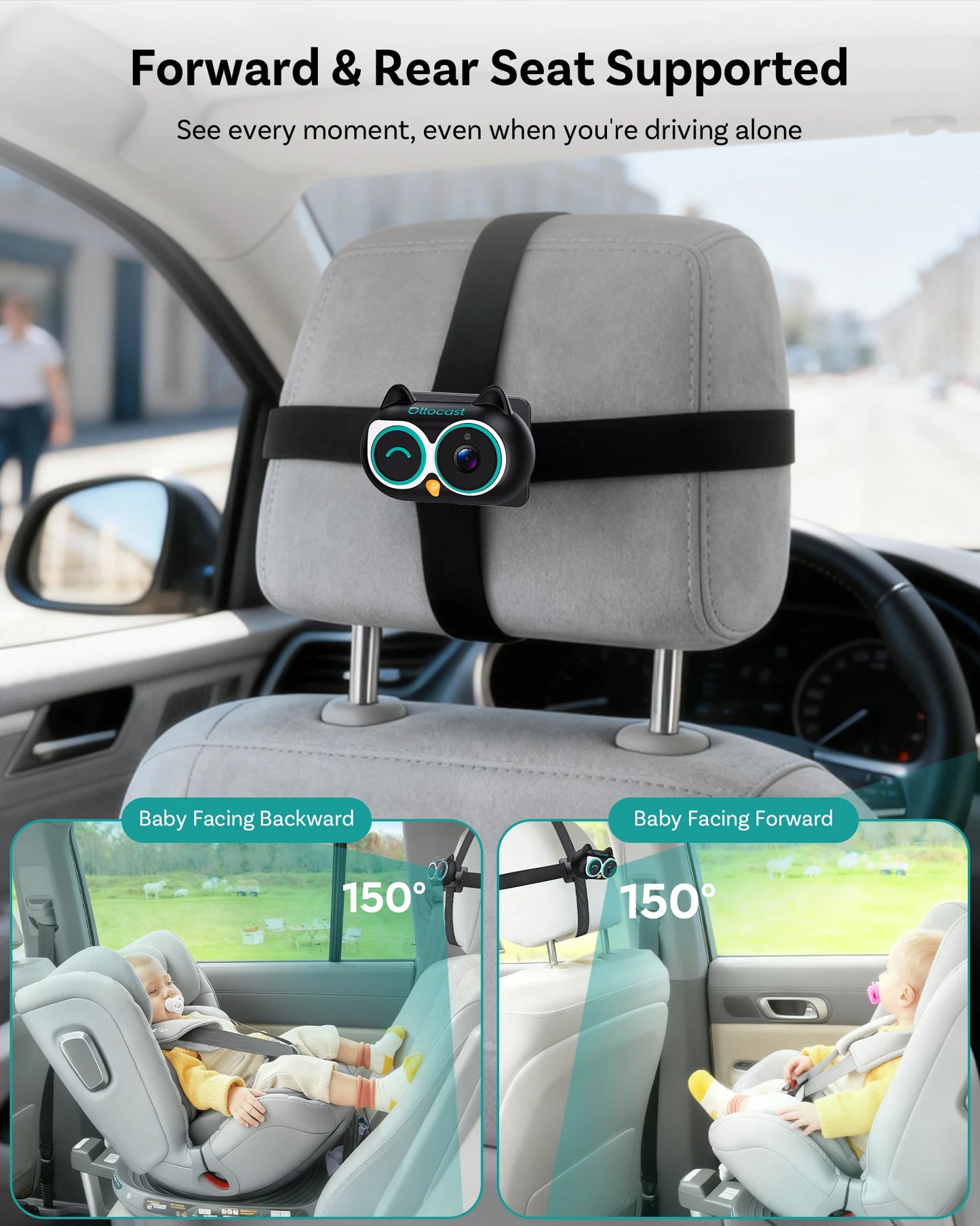 Ottocast Mini Pico 2in1 Wireless CarPlay Dongle Car Baby Safety Camera Pet Back Seat Camera Child Car Monitor For 99% of the car