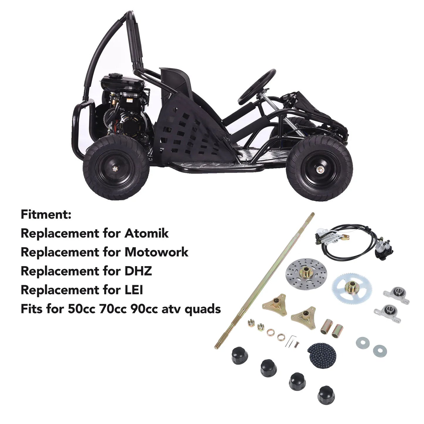 29" Go Kart Rear Live Axle Complete Assembly Kit Sprocket Hub+Brake Disc Assembly for DIY Mini Quad ATV Go Karts Buggy