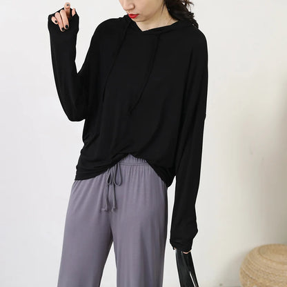 Spring Summer New Modal Long Sleeve Hoodie T-Shirt Women plus Size Loose Base Shirt Slimming Sun Protection Top Korean Style