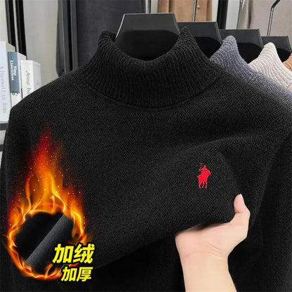 Brand Autumn/Winter New Collection: Lapel High Collar Men's Embroidered Little Horse Logo Fashion Long Sleeve Sweater