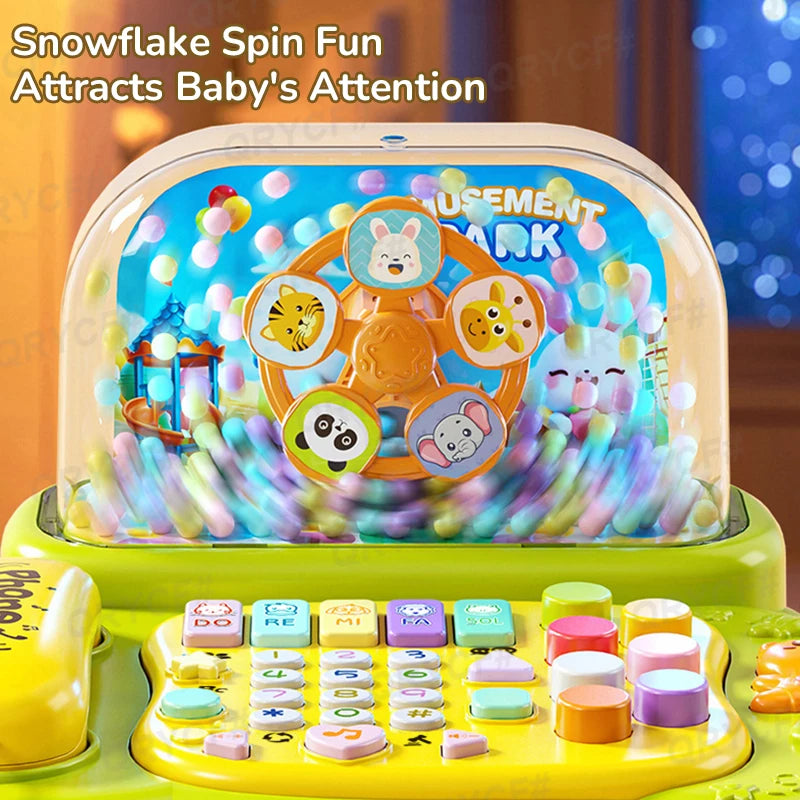 Kids Cartoon Simulation Telephone Toys Piano Keyboard Game Snowfiake Flashing Light Music Story Machine Baby Educational Toy