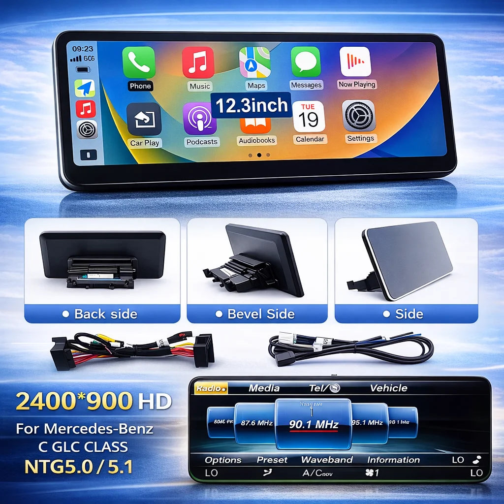 2400×900 12.3“ Ultra-thin Multimedia Touchscreen Wireless CarPlay Android Auto For Mercedes-Benz W205 X253 GLC C Class W447 BT