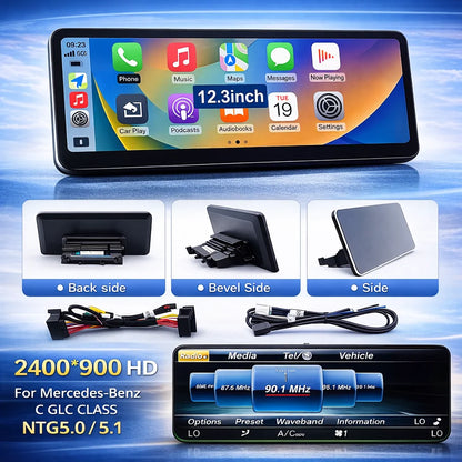 2400×900 12.3“ Ultra-thin Multimedia Touchscreen Wireless CarPlay Android Auto For Mercedes-Benz W205 X253 GLC C Class W447 BT