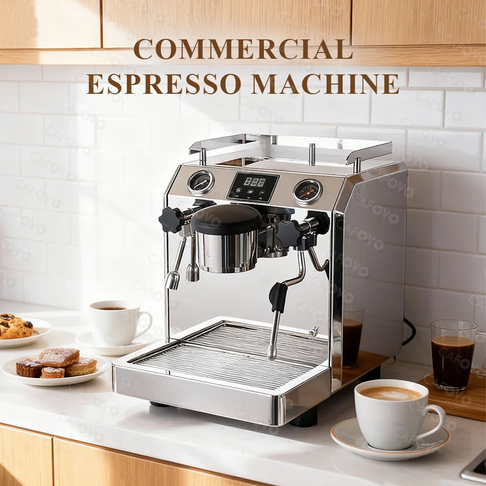 CAFOVO E110 9Bar Commercial Espresso Machine Dual Boiler Rotary Pump PID Control for Café Built-in flow Meter 220V 110V