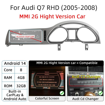Android 14 Car Multimedia Player CarPlay For Audi Q7 4L RHD GPS Navigation Auto Radio Stereo DSP WIFI