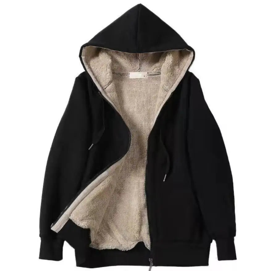 Autumn New Street Style Women's Hooded Long Sleeve  Color Sweatshirt Printed Plush Loose Outerwear Casual Streetwear