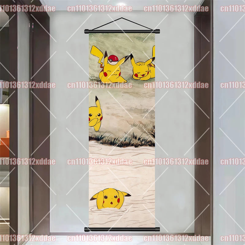 Pokémon Anime Poster Art Scroll Painting Rayquaza Pikachu Entei Squirtle Bulbasaur Gengar Snorlax Friends Children Holiday Gift