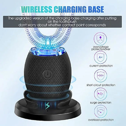 U-Shaped Sonic Electric Toothbrush - 360-Degree Automatic Silicone Brush with Cold Blue Light Teeth Whitening