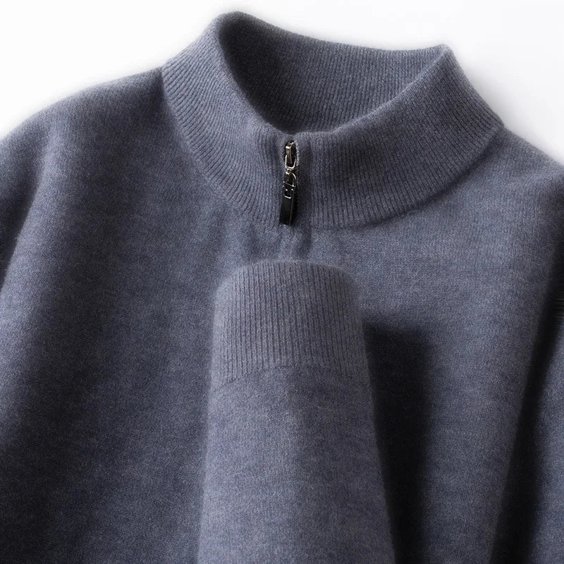100% Australian Merino Wool Sweater, 350g Thickened High-Neck Zip-Up, Thermal Breathable