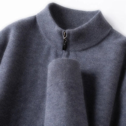 100% Australian Merino Wool Sweater, 350g Thickened High-Neck Zip-Up, Thermal Breathable
