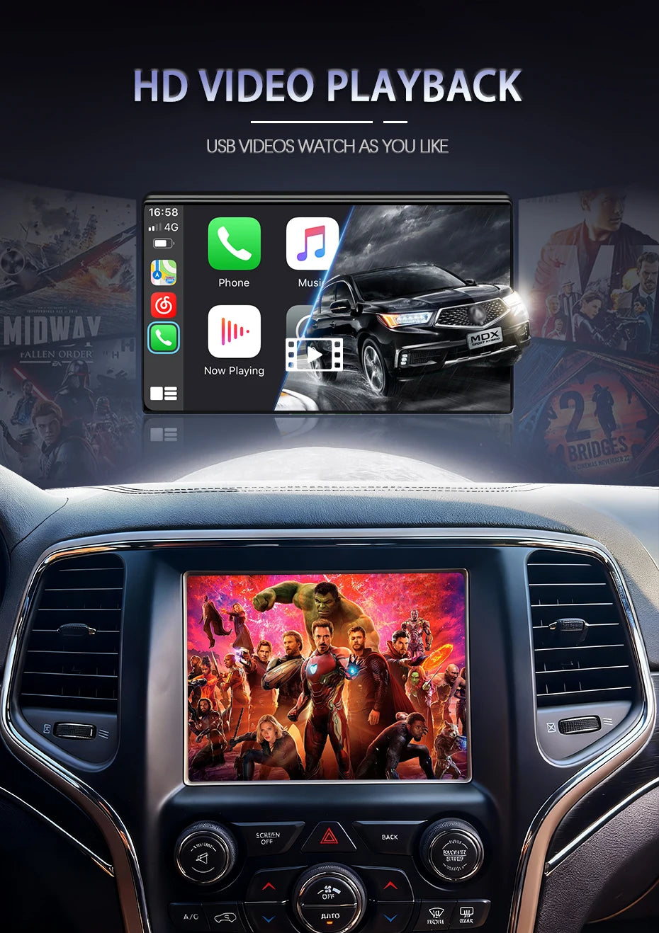 Sinairyu Apple Carplay Android Auto Aftermarket Camera Wireless Module For Jeep Grand Cherokee XJ KL Wrangler Compass Commander