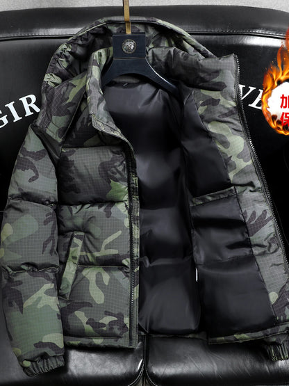 Men's Winter Camouflage Thickened Warm Detachable Hood Cotton Jacket Outdoor Fashion Cold Resistance Dirt Resistant Workwear