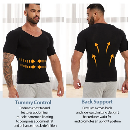 2PCS Men's Body Shaper Tummy Control Vest Slimming Shirt Compression Base Layer Slim Muscle Short Sleeve Breathable Shapewear