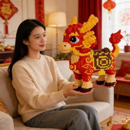 Large 30cm Lucky Zodiac Red Horse Building Blocks Educational Puzzle Toy 2026 New Year Gift