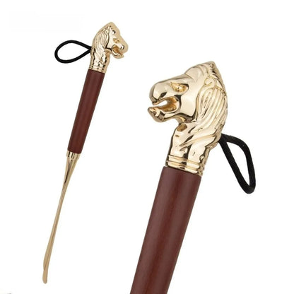 Shoe Puller 32cm Metal Shoe Horn Lion/Horse Head Handheld Wood Handle Shoehorn Durable Long Portable Shoe Lifter Reduce Bending