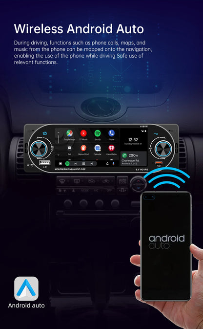 5.1Inch 1Din Car Radio MP5 IPS HD Player Support Wireless Carplay Android Auto Bluetooth FM AM RDS Stereo USB WIFI Video Player