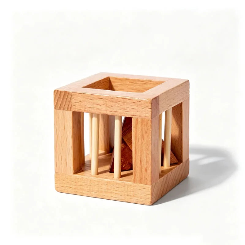 Cage Apart Triangle Wooden Brain Teaser Lock Puzzles IQ Logic Training Disentanglement Educational Toys For Kids & Adults