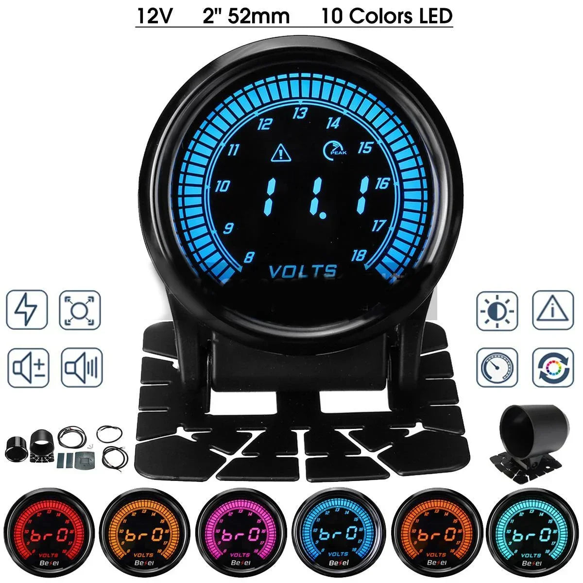 52mm Boost Water temp Oil temp Volt Vacuum Tachometer EGT Air fuel ratio Oil pressure Gauge 10 Color Car Meter