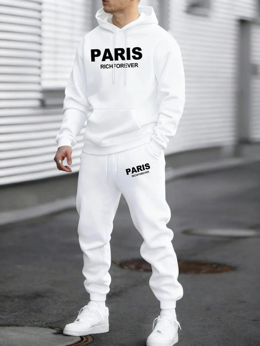New letter printed hoodie set with autumn and winter velvet European and American sweatpants jacket for men's street fashion cas