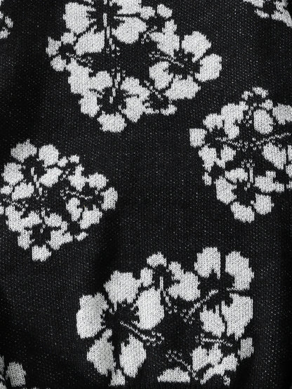 All-Over Floral Jacquard Pattern Pullover Sweater, Casual Crew Neck Knit Men's Pullover, Super Cool Winter Gift