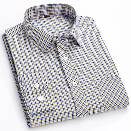 The New Men's Long-Sleeved Shirt Is Cool and Casual. It's a Thin, All-Cotton, Streetwear Checkered Style for Spring and Summer