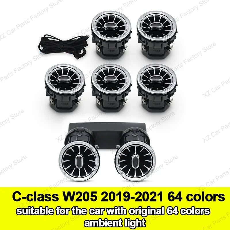For Mercedes Benz C-class W205 Air Vent 3/64 Color Front and Rear Air Vent Ambient Light Turbine Nozzle Original APP Control