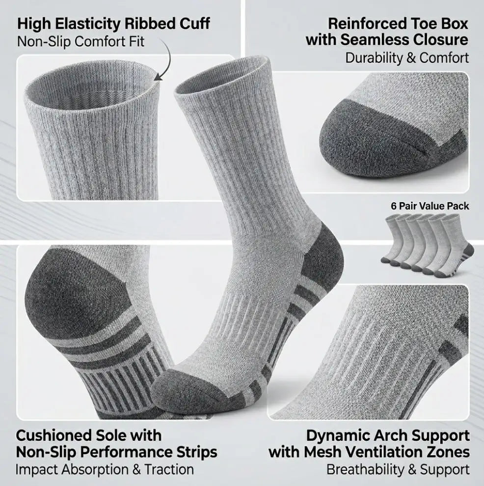 INSELLE Men's Professional Sports Socks, Towel Bottom, Shock Absorbent, Buffer, Arch Protection, Odor proof, Sweat wicking