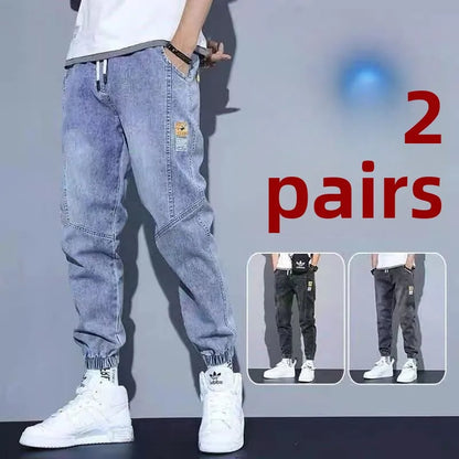 Casual Harajuku Style Men's Jeans Spring Autumn Loose Nine Points Workwear Trousers Loose Cuff Youth Fashion Low Waist Jeans