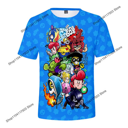 Brawler Leon Shooter Kids T-shirt Shooting Game Spike 3D Print Tshirt Boys Girls Cartoon Tops Teen Clothes