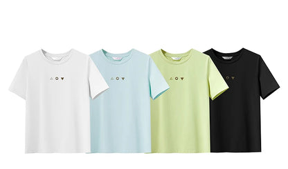 Amii Minimalist T-shirt Women's Tops O-neck Short Sleeves Geometric Decoration Antibacterial Cotton Elastic Casual Tees 12521088