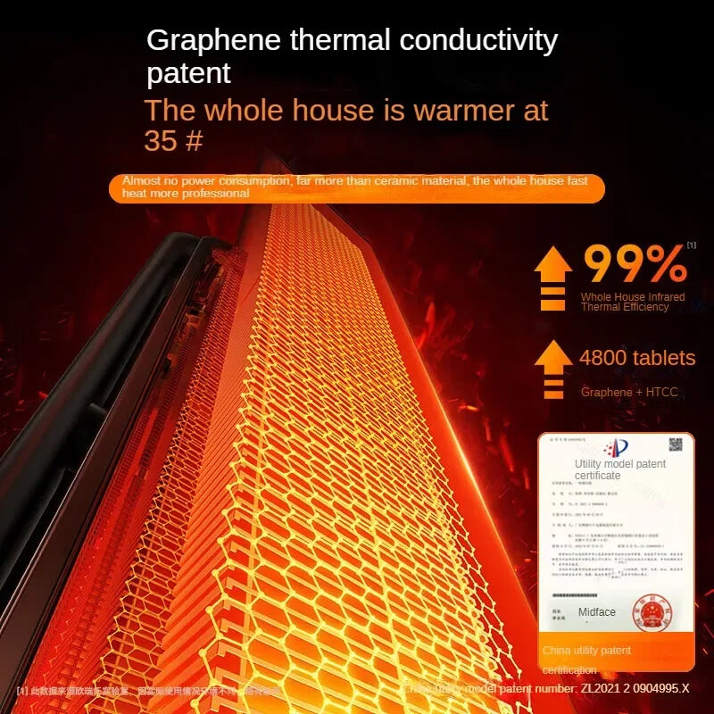 Graphene Electric Heater with Large Area Heating Energy-saving and Quick Heating Fan Multi-purpose Bathroom Heater 220V