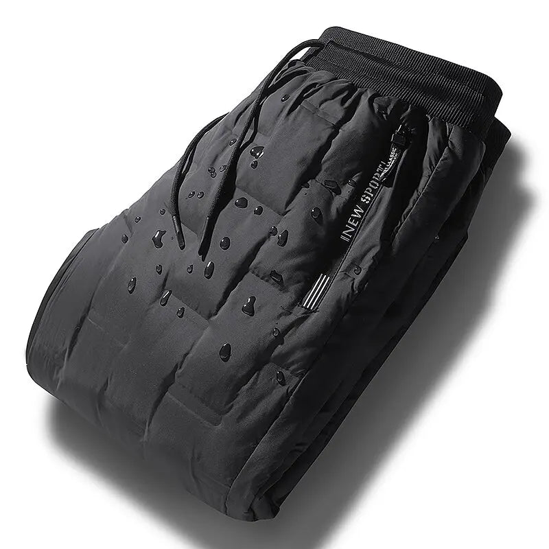 Winter New Fashionable Solid Color Waterproof Thickened Warm Down Pants for Men's Casual Loose Comfortable Sports Large Pants