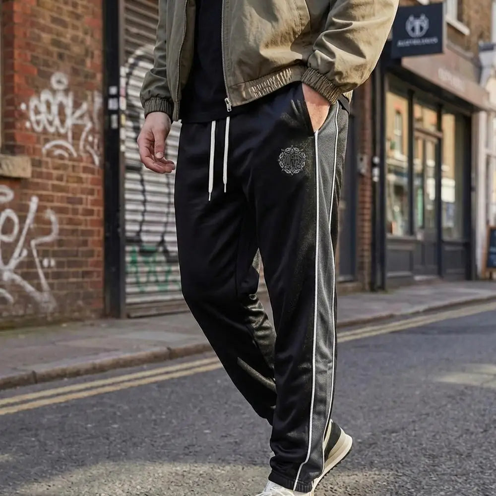 Men's Color-blocked Striped Sweatpants Street Style Lightweight Sweatpants Drawstring Hip-hop Skateboard Breathable Casual Pants