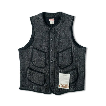 Rugged Bronson 1930s Salt and Pepper Early Vest Heritage Style Sleeveless Jacket BBJ-001
