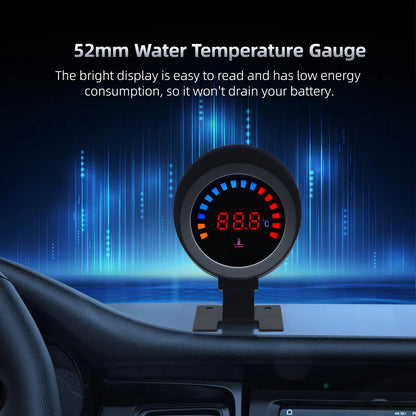 52mm 2 in 1 LED Digital Water Temp Gauge Voltmeter 12V 24V Car Truck Motorcycle with 10mm Sensor 26-40MM Adapter Celsius Meter