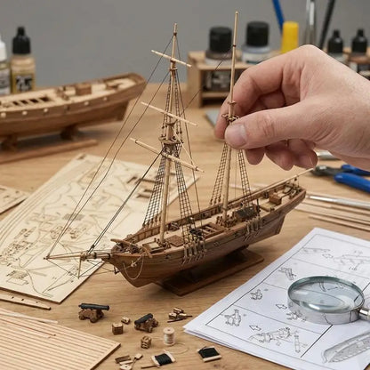 Wooden Sailboat Toys Sailing Model Assembled 1:100 Wooden Kit DIY Assembling Building Kits Ship Model
