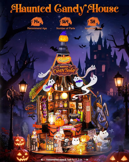 Rolife Haunted Candy House DIY Miniature House Kit Model Kit Spooky Cute Miniature House Home Decor For Halloween and Christmas