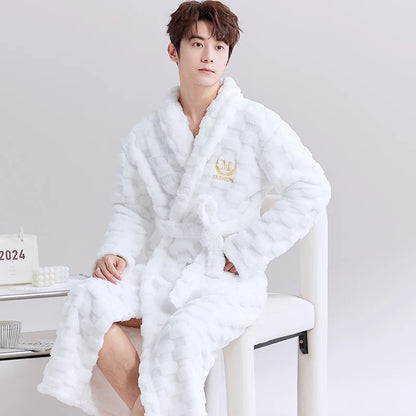 Thiened Coral Fce Robe Long Plu Spwear for Couples Autumn Winter Sle Home Clothes Outerwear Polyester Fiber