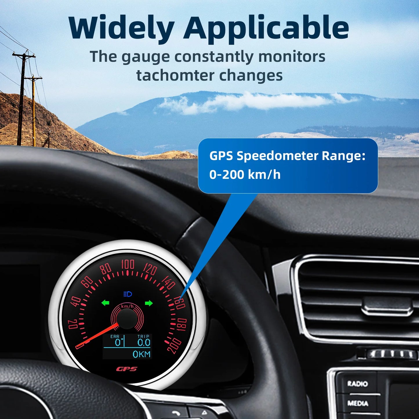 85MM GPS Speedometer 0-160MPH 0-200KMH With GPS Antenna 7 Colors Backlight Digital LED Odometer Gauge for 12V24V Car Boat Marine
