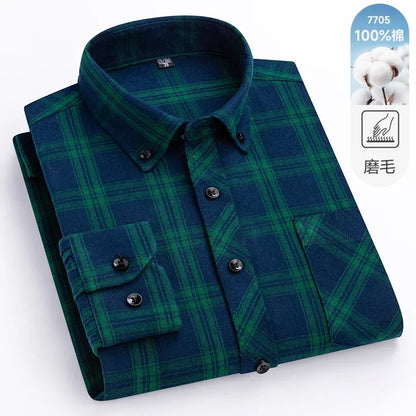 New Flannel Plaid Long Sleeve Men Casual Shirts Autumn Winter Fashion Plus Size Regular Fit Smart Dress Shirts Daily Clothes Top
