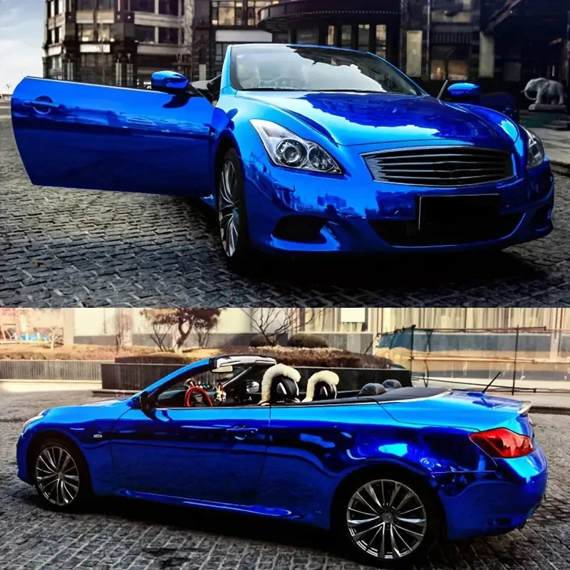 Premium Stretchable Blue Chrome Mirror Vinyl Wrap Film Vinyl Roll Self Adhesive Decal Vehicle Car Wrapping
