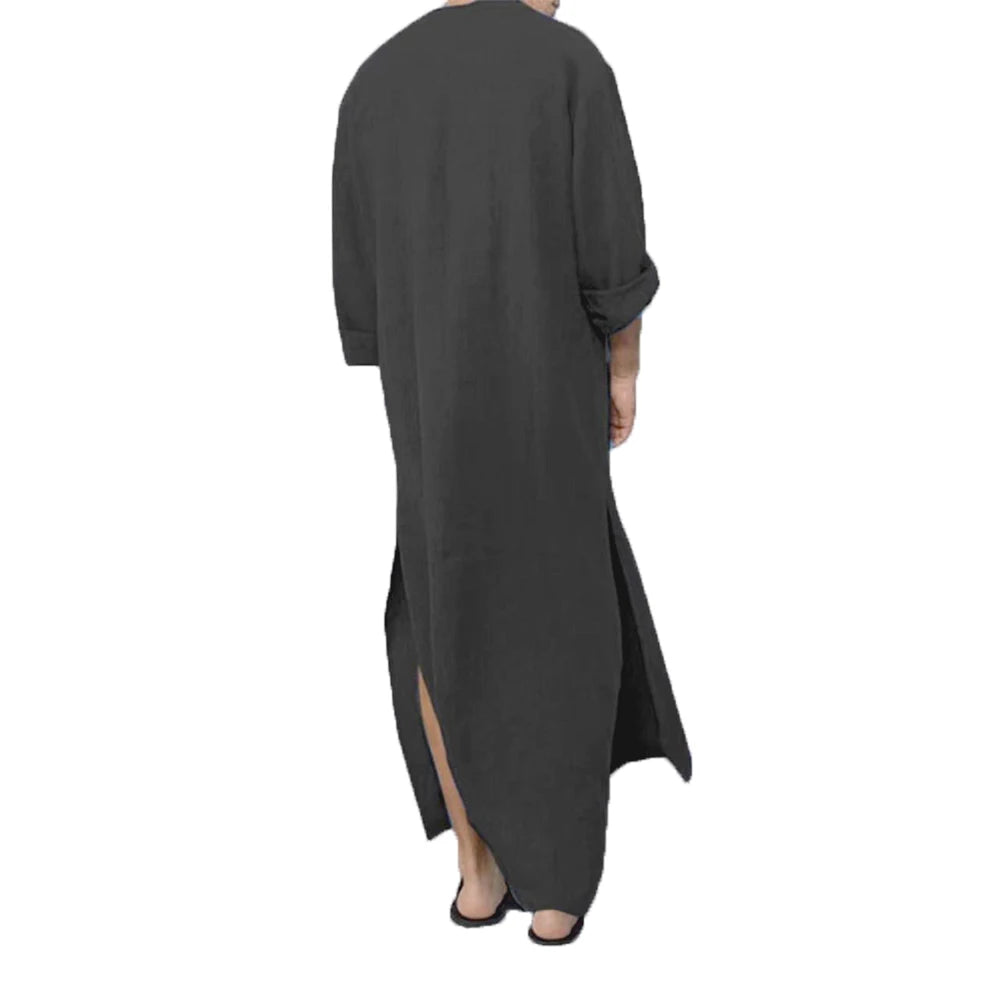 Vintage Muslim Men Islamic Arabic Jubba Thobe Robes Male Long Sleeve Pakistan Dubai Kaftan Abaya Pocket Robes Saudi Arabia Dress