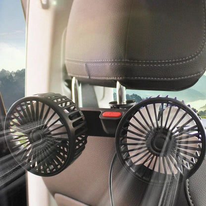 Dual Head USB Car Fan 360° Rotatable Portable Electric Air Conditioner Seat Fan 3 Speed for Home Office Driving