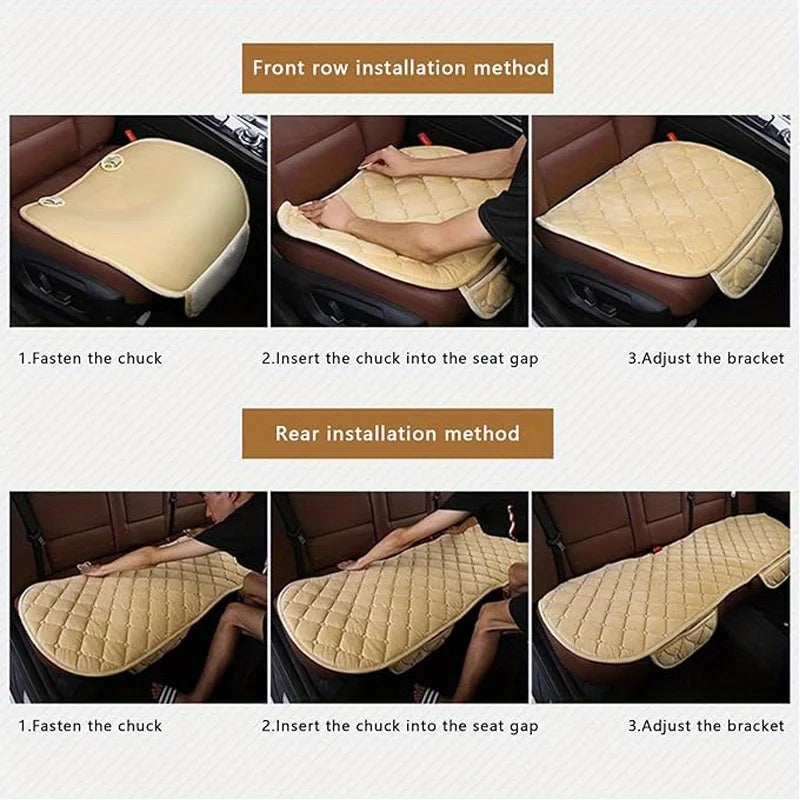 Rear Car Seat Covers Flocking Cloth Car Cushion Non Slide Checkered Winter Keep Warm Mat Pad Universal Fit Truck SUV Van