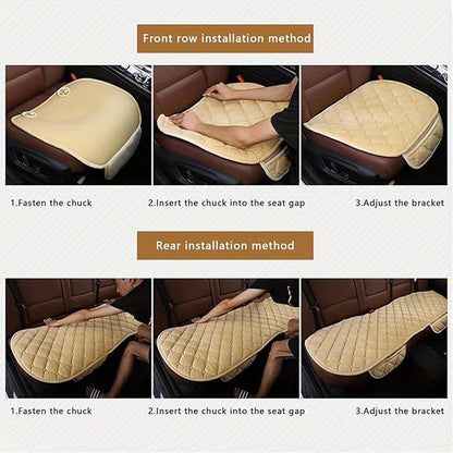 Rear Car Seat Covers Flocking Cloth Car Cushion Non Slide Checkered Winter Keep Warm Mat Pad Universal Fit Truck SUV Van
