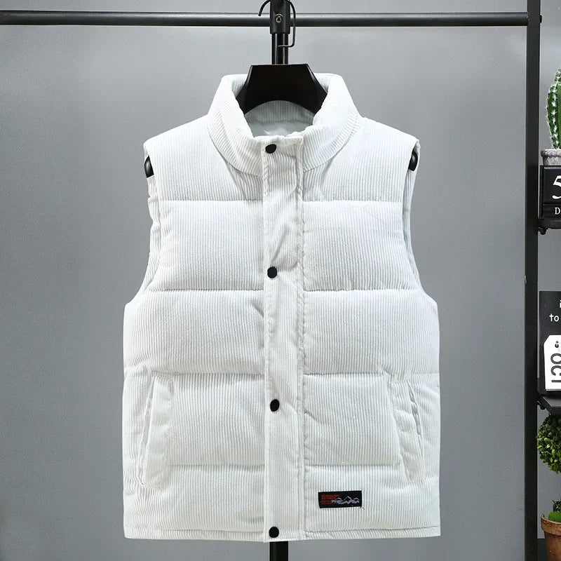 2025 New Vest Jacket Men's Autumn Winter Warm Coat Stand Collar Padded Waistcoat Corduroy Work Wear Male Clothes M-5XL