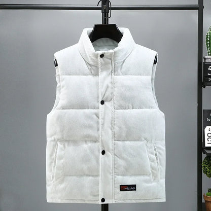 2025 New Vest Jacket Men's Autumn Winter Warm Coat Stand Collar Padded Waistcoat Corduroy Work Wear Male Clothes M-5XL